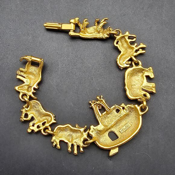 AJC Noahs Ark Gold Tone Bracelet Charm Link Signed Costume Jewelry Vintage - Picture 2 of 10